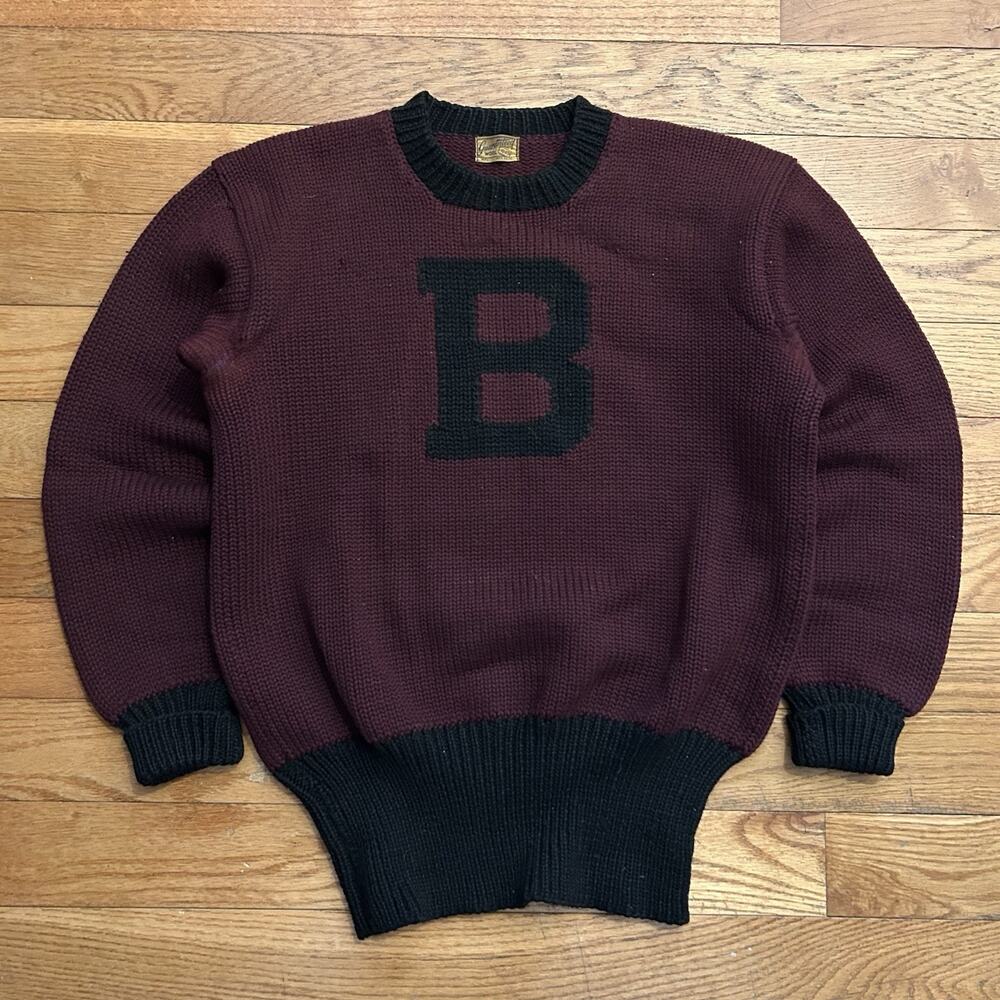 Vintage 30s 40s 100% Wool Knit B Varsity College University Sweater Large